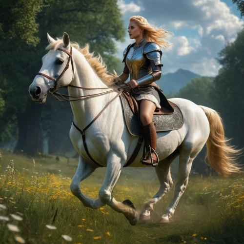 joan of arc,horseback,weehl horse,fantasy picture,a white horse,endurance riding,equestrian,heroic fantasy,massively multiplayer online role-playing game,germanic tribes,equestrianism,horse herder,horseback riding,witcher,alpha horse,digital compositing,female warrior,cuirass,fantasy art,white horse,Photography,General,Fantasy
