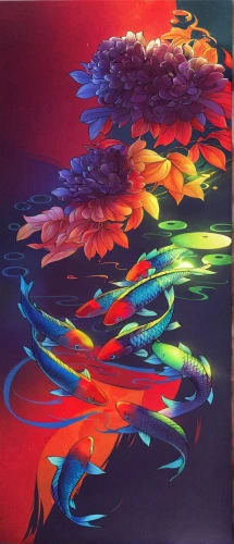 koi,oil painting on canvas,kahila garland-lily,aura,koi fish,coral,芦ﾉ湖,oil on canvas,coral reef,koi pond,flower painting,fallen colorful,abstract painting,kaleidoscope,painting technique,glass painting,flora,coral swirl,koi carp,fantasia,Conceptual Art,Fantasy,Fantasy 03