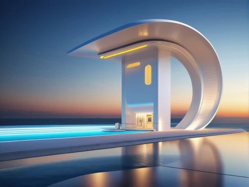 futuristic architecture,semi circle arch,inflatable ring,3d rendering,modern architecture,3d bicoin,sun dial,dunes house,futuristic landscape,futuristic art museum,sky apartment,electric arc,revolving light,smart home,luxury property,luxury real estate,mamaia,penthouse apartment,sky space concept,cubic house,Photography,General,Realistic