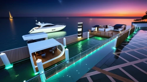 luxury yacht,yacht exterior,yacht,yachts,boat dock,houseboat,multihull,floating stage,on a yacht,electric boat,pontoon boat,superyacht,boat trailer,sailing yacht,boat harbor,floating huts,cube stilt houses,docked,docks,3d rendering,Photography,General,Realistic