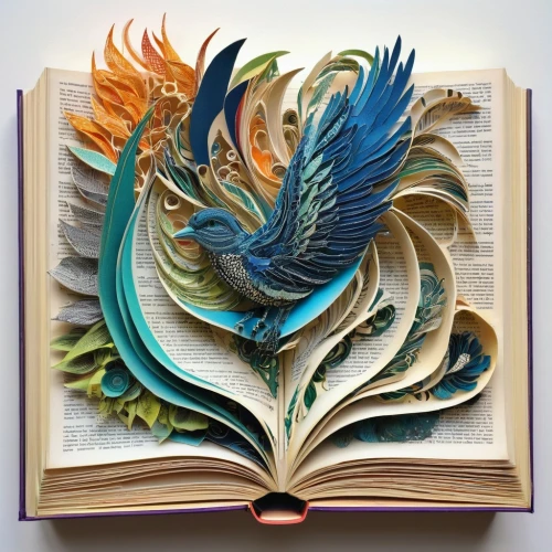 spiral book,book pages,paper art,bird of paradise,magic book,color feathers,flower and bird illustration,an ornamental bird,book illustration,ornamental bird,phoenix rooster,bird illustration,colorful birds,feathers bird,bird painting,color book,book page,book bindings,turn the page,bird-of-paradise,Unique,Paper Cuts,Paper Cuts 01