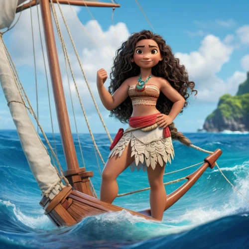 moana,hula,polynesian girl,lilo,polynesian,tiana,agnes,pocahontas,polynesia,merida,south pacific,mowgli,luau,the sea maid,fiji,girl on the boat,tahiti,disney character,sailing saw,bora-bora,Illustration,Realistic Fantasy,Realistic Fantasy 19