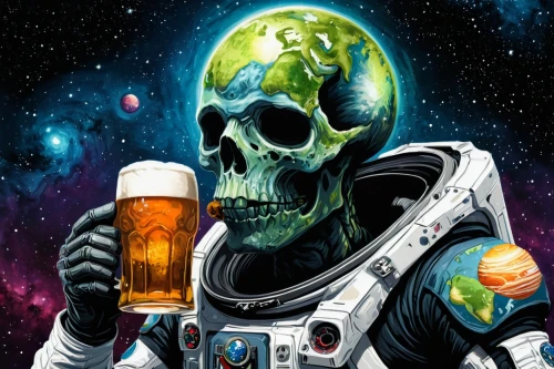 spacefill,dead earth,i love beer,craft beer,heineken1,beer,buzz aldrin,beer glass,beers,draft beer,green beer,emperor of space,cosmonaut,astronautics,death's-head,jägermeister,skull allover,ice beer,sci fiction illustration,paulaner hefeweizen,Conceptual Art,Sci-Fi,Sci-Fi 05