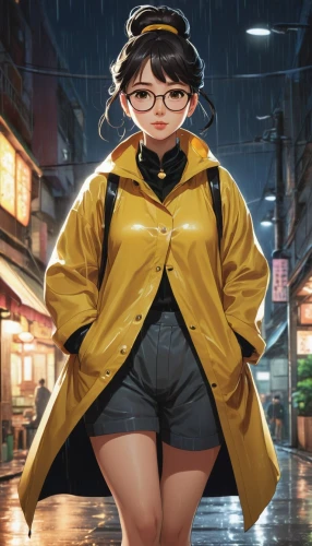 raincoat,rain suit,rainy,walking in the rain,parka,rain pants,anime japanese clothing,rainy day,in the rain,coat,asian umbrella,rainy weather,hong,umbrella,jacket,summer coat,rain,light rain,librarian,rainy season,Illustration,Japanese style,Japanese Style 21