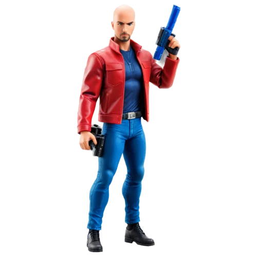 actionfigure,action figure,marvel figurine,collectible action figures,game figure,red hood,3d figure,plastic toy,atom,ken,red super hero,man holding gun and light,smurf figure,lex,bomber,play figures,daredevil,spike,moc chau hill,plastic model