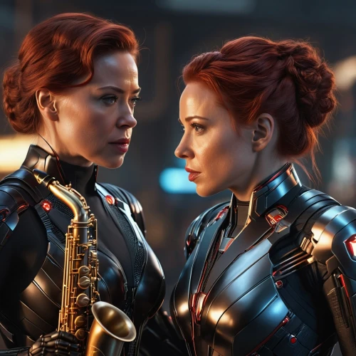 mother and daughter,valerian,redheads,in pairs,mirror image,sisters,girlfriends,mom and daughter,musketeers,duet,scifi,angels of the apocalypse,cg artwork,captain marvel,sci fi,singer and actress,binary system,civil war,black widow,clones,Photography,General,Sci-Fi