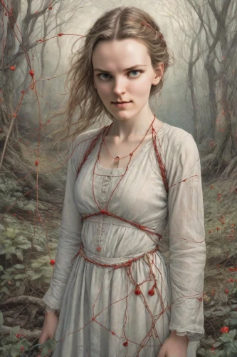 jessamine,girl in the garden,the girl in nightie,mystical portrait of a girl,gothic portrait,the magdalene,lilian gish - female,dead bride,fantasy portrait,the witch,lori,fae,way of the roses,eglantine,girl with tree,margaret,scared woman,rusalka,women's novels,portrait of a girl,Photography,Realistic