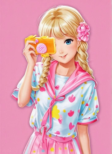 camera illustration,the blonde photographer,retro girl,a girl with a camera,barbie,digital camera,barbie doll,painter doll,taking photo,taking picture,fashion doll,taking photos,photographer,blond girl,pop art girl,camera,artist doll,photo camera,candy island girl,rockabella,Illustration,Japanese style,Japanese Style 01