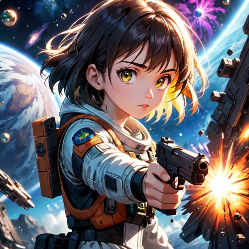 cg artwork,astronomer,space art,sci fiction illustration,girl with gun,astronaut,star illustration,sidonia,astronautics,north star,valerian,star sky,lost in space,scifi,sci fi,girl with a gun,meteora,shooter game,galaxy,violinist violinist of the moon,Anime,Anime,Cartoon