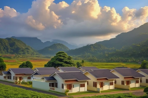 wooden houses,home landscape,japan landscape,ha giang,row of houses,floating huts,mountain huts,rice terrace,philippines scenery,roof landscape,beautiful japan,house in mountains,korean folk village,landscape background,vietnam,mountain village,shimane peninsula,southeast asia,beautiful landscape,cottages,Photography,General,Realistic