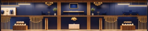 gold bar shop,gold shop,art deco,art deco background,cosmetics counter,jewelry store,cabinetry,dark cabinetry,cabinets,kitchen shop,shop-window,crown render,pipe organ,spa items,apothecary,display window,storefront,majorelle blue,interior decoration,beauty room,Photography,General,Realistic