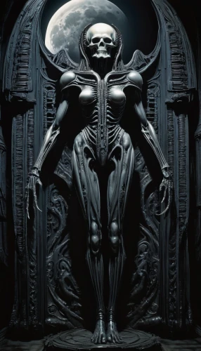 endoskeleton,dark angel,skull statue,biomechanical,magneto-optical disk,dark cabinetry,dark art,spawn,skull bones,sepulchre,random access memory,death god,the archangel,scull,alien warrior,black angel,testament,alien,archangel,death angel,Conceptual Art,Sci-Fi,Sci-Fi 02