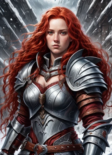 female warrior,joan of arc,heroic fantasy,paladin,dwarf sundheim,warrior woman,strong woman,celtic queen,massively multiplayer online role-playing game,red-haired,breastplate,eufiliya,strong women,heavy armour,fantasy woman,swordswoman,red,elaeis,minerva,sterntaler