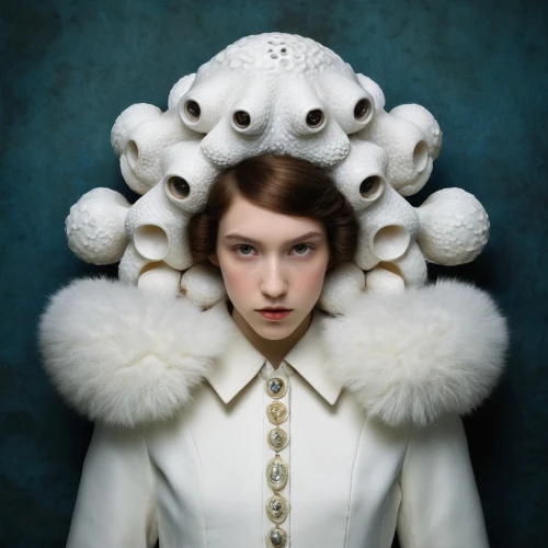 octopus,white fur hat,curlers,silver octopus,cephalopod,suit of the snow maiden,octopus tentacles,fun octopus,anemonin,cog,cephalopods,cuttlefish fungus,cnidaria,deep sea nautilus,sea anemone,mushroom hat,white anemones,headpiece,cnidarian,pierrot,Photography,Documentary Photography,Documentary Photography 29