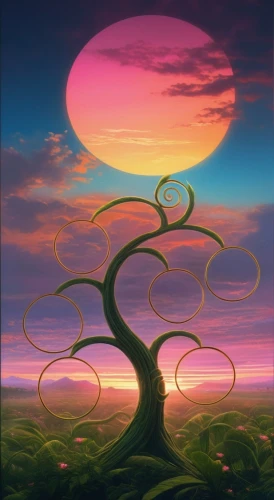 mushroom landscape,flourishing tree,lone tree,tree of life,fantasia,tree mushroom,panoramical,magic tree,tendril,isolated tree,celtic tree,tangerine tree,floating island,dusk background,fantasy landscape,flying seeds,dragon tree,cloud mushroom,mushroom island,tendrils,Conceptual Art,Fantasy,Fantasy 05