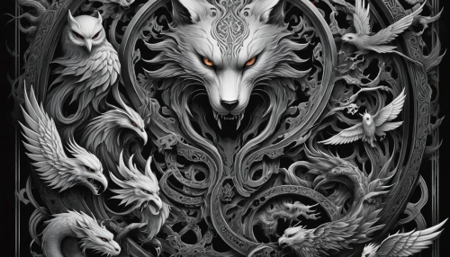 gryphon,rabbits and hares,fire screen,heraldic animal,armoire,fairy tale icons,charcoal nest,fantasy art,nine-tailed,forest animals,dragons,mythical creatures,druids,heraldic,dark art,woodland animals,howling wolf,scroll wallpaper,shamanic,hares,Conceptual Art,Fantasy,Fantasy 30