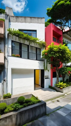 modern house,mid century house,cube house,asian architecture,residential house,modern architecture,japanese architecture,cubic house,tabebuia,ixora,colorful facade,tropical house,residential,seminyak,contemporary,mid century modern,bendemeer estates,smart house,apartment house,villas,Photography,General,Realistic