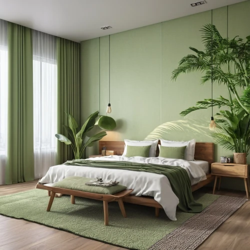 bamboo curtain,green living,bedroom,modern room,tropical greens,bamboo plants,room divider,danish room,canopy bed,guest room,japanese-style room,modern decor,intensely green hornbeam wallpaper,green wallpaper,sleeping room,guestroom,home interior,contemporary decor,soft furniture,tropical house