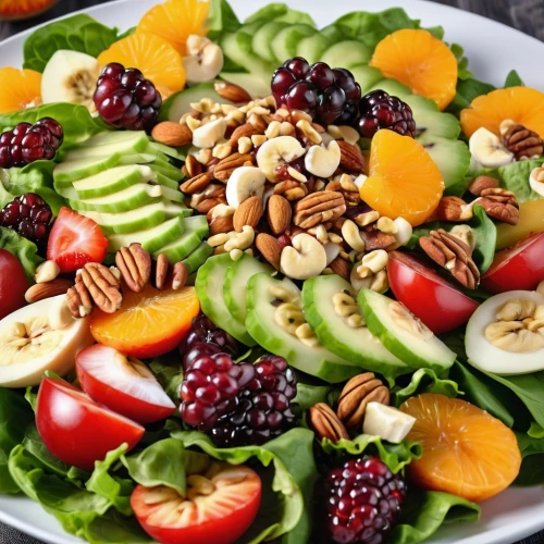 spinach salad,salad plate,salad platter,fruit plate,salad niçoise,bowl of fruit,waldorf salad,healthy food,salad of strawberries,mixed salad,avocado salad,cut salad,fruit platter,green salad,fruit mix,fruit bowl,israeli salad,side salad,salad,healthy menu,Photography,General,Realistic