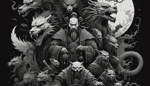nine-tailed,zodiac,krampus,shinigami,druids,werewolves,kitsune,dragons,halloween poster,spawn,the seven deadly sins,wolves,black dragon,dragon of earth,rabbits and hares,zodiac sign,dark art,mythical creatures,halloween illustration,scrolls,Conceptual Art,Daily,Daily 05