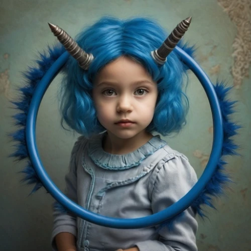 blue enchantress,child fairy,conceptual photography,evil fairy,blue hair,little girl fairy,avatar,blue monster,cosplay image,mean bluish,photoshop manipulation,child portrait,my little pony,hair accessory,fairy tale character,hairdresser,hairdressing,blue ribbon,alice,smurf