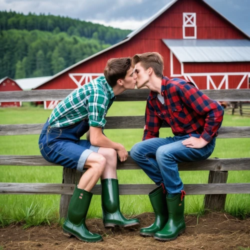 gay love,rubber boots,cheek kissing,cowboy plaid,young couple,girl and boy outdoor,vintage boy and girl,farm background,glbt,kissing,shepherd romance,land love,love in the mist,cowboy boots,pre-wedding photo shoot,buffalo plaid red moose,love couple,gay couple,romantic scene,boy kisses girl,Photography,General,Realistic