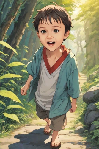 studio ghibli,mowgli,children's background,cute cartoon character,child boy,child in park,noah,kids illustration,child,cute cartoon image,little kid,little boy,a child,animated cartoon,little child,anime cartoon,recess,detective conan,my neighbor totoro,2d,Digital Art,Comic