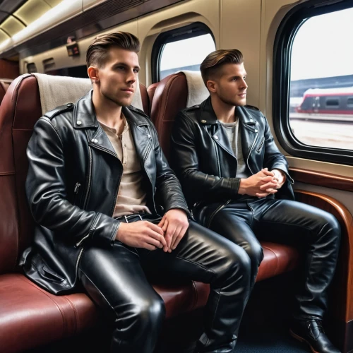 men sitting,train seats,leather,men's wear,train ride,black leather,train compartment,leather jacket,fashion models,train of thought,men clothes,leather suitcase,leather compartments,leather goods,leather texture,leather shoes,passenger,tgv,charter train,train way,Photography,General,Realistic