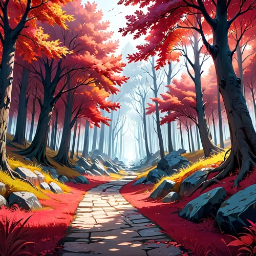 autumn forest,forest path,forest road,autumn background,autumn walk,forest landscape,autumn landscape,fall landscape,cartoon video game background,cartoon forest,pathway,forest background,autumn scenery,autumn trees,autumn theme,forest,autumn mountains,maple road,forest walk,world digital painting,Anime,Anime,General