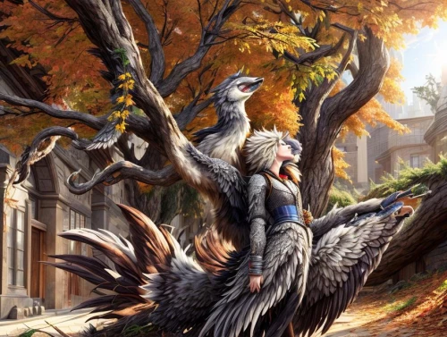 gryphon,fantasy picture,bird couple,fantasy art,autumn background,harp of falcon eastern,harpy,parrot couple,thanksgiving background,bird kingdom,crow queen,bird bird kingdom,feathers bird,corvidae,fall animals,in the mother's plumage,ornithology,aves,griffon bruxellois,perching birds