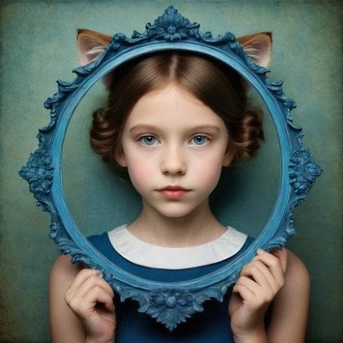 doll looking in mirror,magic mirror,mirror frame,the mirror,mystical portrait of a girl,child portrait,child's frame,mirror in the meadow,parabolic mirror,mirror image,makeup mirror,mirror reflection,looking glass,mirror,circle shape frame,mirror of souls,portrait of a girl,outside mirror,self-reflection,mirrors