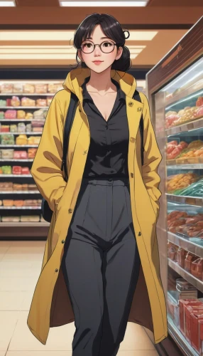 anime japanese clothing,woman shopping,grocery,shopping icon,grocery store,convenience store,supermarket,grocery shopping,deli,groceries,fuki,fashionable clothes,shopkeeper,grocer,tracksuit,shopper,one-piece garment,fashionable girl,parka,fashionista,Illustration,Japanese style,Japanese Style 21