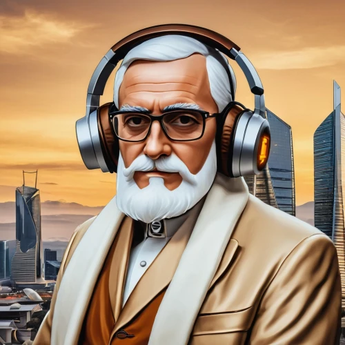 old elektrolok,pubg mascot,world digital painting,spotify icon,soundcloud icon,portrait background,custom portrait,audio player,george lucas,audiophile,twitch icon,cg artwork,vector art,stan lee,vector illustration,dj,gentleman icons,bluetooth icon,elderly man,man with a computer,Photography,General,Realistic