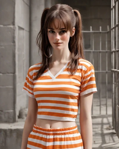 horizontal stripes,retro girl,striped,orange,croft,striped background,clementine,daisy 2,stripes,retro woman,daisy 1,realdoll,noodle image,bright orange,3d rendered,pigtail,3d render,orange color,asuka langley soryu,pin stripe,Photography,Natural