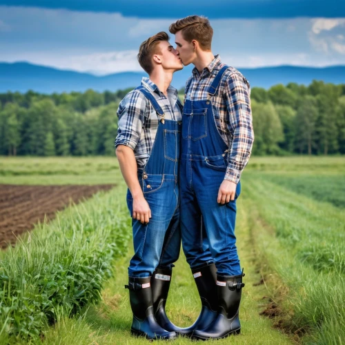 gay love,shepherd romance,land love,aggriculture,gay couple,glbt,farm background,farmers,cowboy plaid,coveralls,cheek kissing,love in the mist,gay men,overalls,inter-sexuality,hypersexuality,stubble field,as a couple,pre-wedding photo shoot,furrows,Photography,General,Realistic