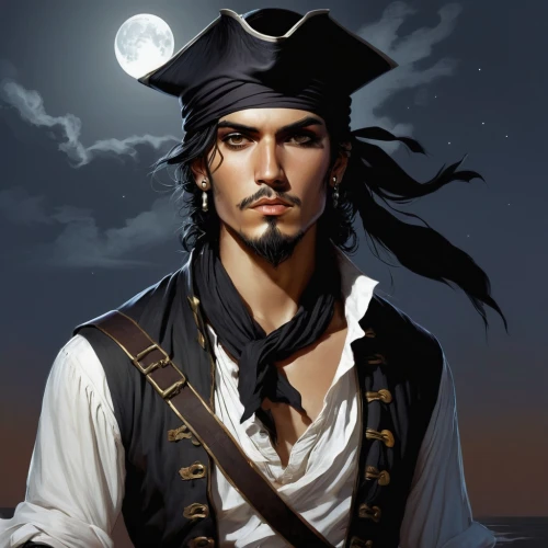 pirate,pirate treasure,pirate flag,galleon,east indiaman,pirates,jolly roger,black pearl,piracy,seafarer,mariner,caravel,fantasy portrait,rum,pirate ship,galleon ship,seafaring,brown sailor,captain,nautical star,Illustration,Realistic Fantasy,Realistic Fantasy 07