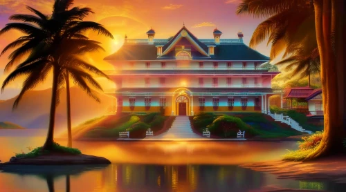 tropical house,seaside resort,house silhouette,tropical island,house by the water,grand hotel,hotel riviera,world digital painting,resort town,the palm,florida home,wild west hotel,mansion,resort,house pineapple,beach resort,hotel nacional,hacienda,hotel del coronado,dragon palace hotel