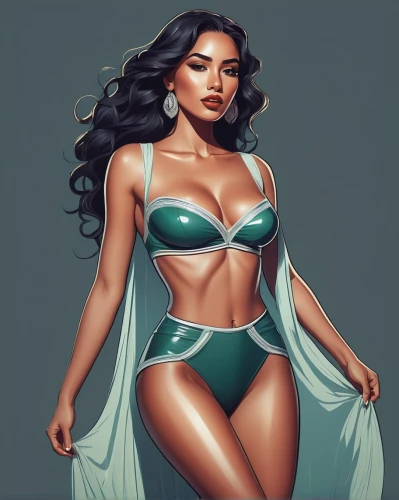 tiana,moana,jade,jasmine,polynesian girl,digital painting,polynesian,emerald,two piece swimwear,kim,aphrodite,swimwear,hula,plus-size model,mermaid vectors,ivy,mint blossom,jasmine blossom,jaya,santana,Illustration,Realistic Fantasy,Realistic Fantasy 25