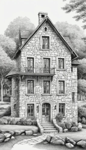 house drawing,stone house,house with lake,new england style house,traditional house,water mill,stone houses,two story house,cottage,lincoln's cottage,old house,house in mountains,old mill,country cottage,residential house,old colonial house,woman house,fisherman's house,small house,clay house,Illustration,Black and White,Black and White 30