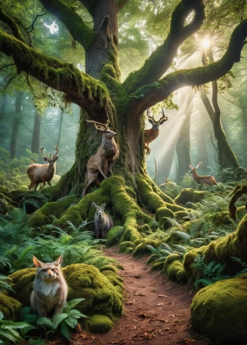 woodland animals,forest animals,fairy forest,cartoon forest,fairytale forest,forest floor,fantasy picture,chinese tree chipmunks,wild animals crossing,enchanted forest,forest animal,elven forest,forest glade,whimsical animals,fantasy landscape,frog gathering,forest dragon,forest of dreams,animals hunting,green animals,Photography,General,Realistic