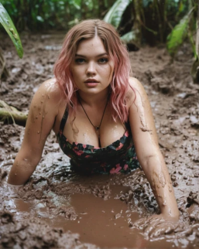mud,wet,wet girl,muddy,mud wrestling,the blonde in the river,stream,poison,cave girl,water nymph,camo,lush,fae,puddle,wading,drenched,puddles,wet body,red sand,costa rica