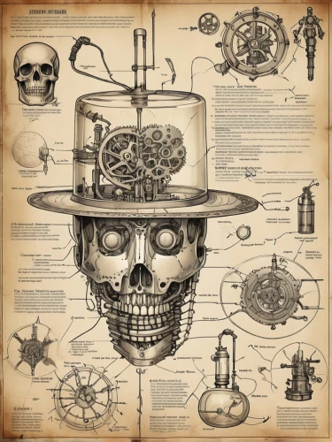 steampunk gears,steampunk,doctoral hat,skull bones,scientific instrument,skull and crossbones,watchmaker,theoretician physician,ship doctor,apothecary,medicine icon,pathologist,skull and cross bones,steam icon,medicinal materials,jigsaw puzzle,sci fiction illustration,cancer illustration,treasure map,researcher,Unique,Design,Blueprint