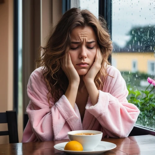 bowl of fruit in rain,depressed woman,stressed woman,cabbage soup diet,rainy day,thunderstorm mood,non-dairy creamer,woman drinking coffee,coronavirus disease covid-2019,menopause,rainy weather,sad woman,in the rain,hyperhidrosis,woman at cafe,girl with cereal bowl,anxiety disorder,woman eating apple,flu,weather-beaten,Photography,General,Realistic