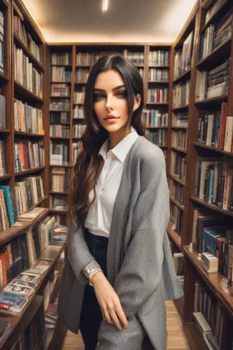 librarian,bookstore,book store,bookworm,bookshop,bookshelves,book wall,bookcase,business woman,library book,businesswoman,secretary,author,book,bookshelf,scholar,books,library,woman in menswear,business girl,Photography,Realistic