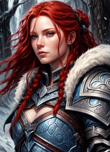 female warrior,massively multiplayer online role-playing game,fantasy portrait,red-haired,heroic fantasy,dwarf sundheim,fantasy art,celtic queen,winterblueher,eufiliya,swordswoman,warrior woman,fantasy woman,sterntaler,the snow queen,ice queen,red chief,fantasy picture,red skin,elza