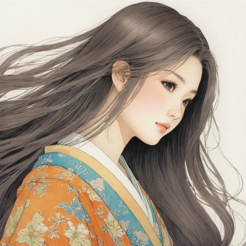 oriental longhair,kimono,mukimono,hanbok,japanese art,junshan yinzhen,oriental girl,ao dai,long-haired hihuahua,japanese woman,oriental princess,white blossom,amano,jasmine blossom,mari makinami,long hair,kimono fabric,yuzu,girl portrait,asian semi-longhair,Illustration,Japanese style,Japanese Style 10