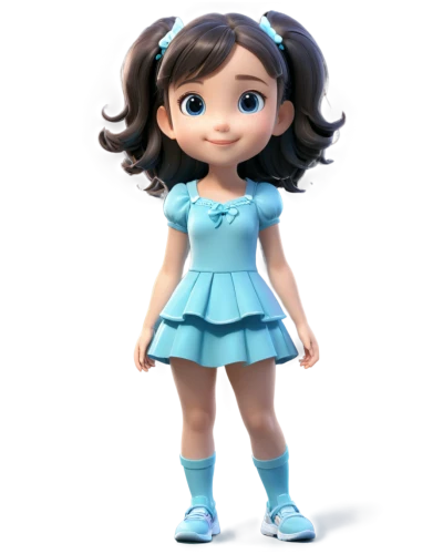 cute cartoon character,doll dress,agnes,dress doll,female doll,lilo,chibi girl,3d figure,cheerleading uniform,princess sofia,3d model,doll figure,a girl in a dress,jasmine blue,girl doll,cloth doll,tumbling doll,3d rendered,cyan,collectible doll,Unique,3D,3D Character