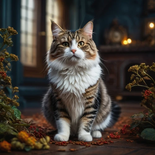 norwegian forest cat,maincoon,siberian cat,domestic long-haired cat,american bobtail,british longhair cat,kurilian bobtail,cat european,halloween cat,regal,american curl,cat image,cute cat,fairy tale character,napoleon cat,cat,breed cat,vintage cat,red tabby,romantic portrait,Photography,General,Fantasy