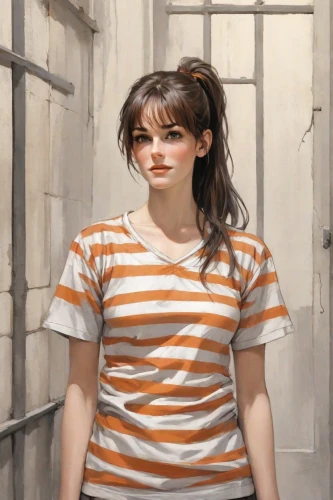 girl in t-shirt,girl in a long,isolated t-shirt,portrait of a girl,horizontal stripes,portrait background,striped background,girl portrait,young woman,girl in a historic way,the girl's face,girl on the stairs,girl studying,photo painting,world digital painting,the girl at the station,girl with cloth,girl with bread-and-butter,lori,girl in cloth,Digital Art,Comic