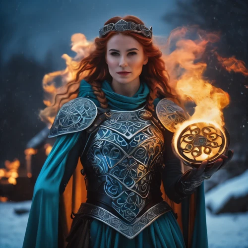 merida,celtic queen,celtic woman,the snow queen,fantasy woman,ice queen,heroic fantasy,sorceress,fantasy picture,fire siren,fire angel,winterblueher,suit of the snow maiden,fire heart,games of light,fantasy portrait,fire artist,elsa,fantasy art,female warrior,Photography,General,Cinematic